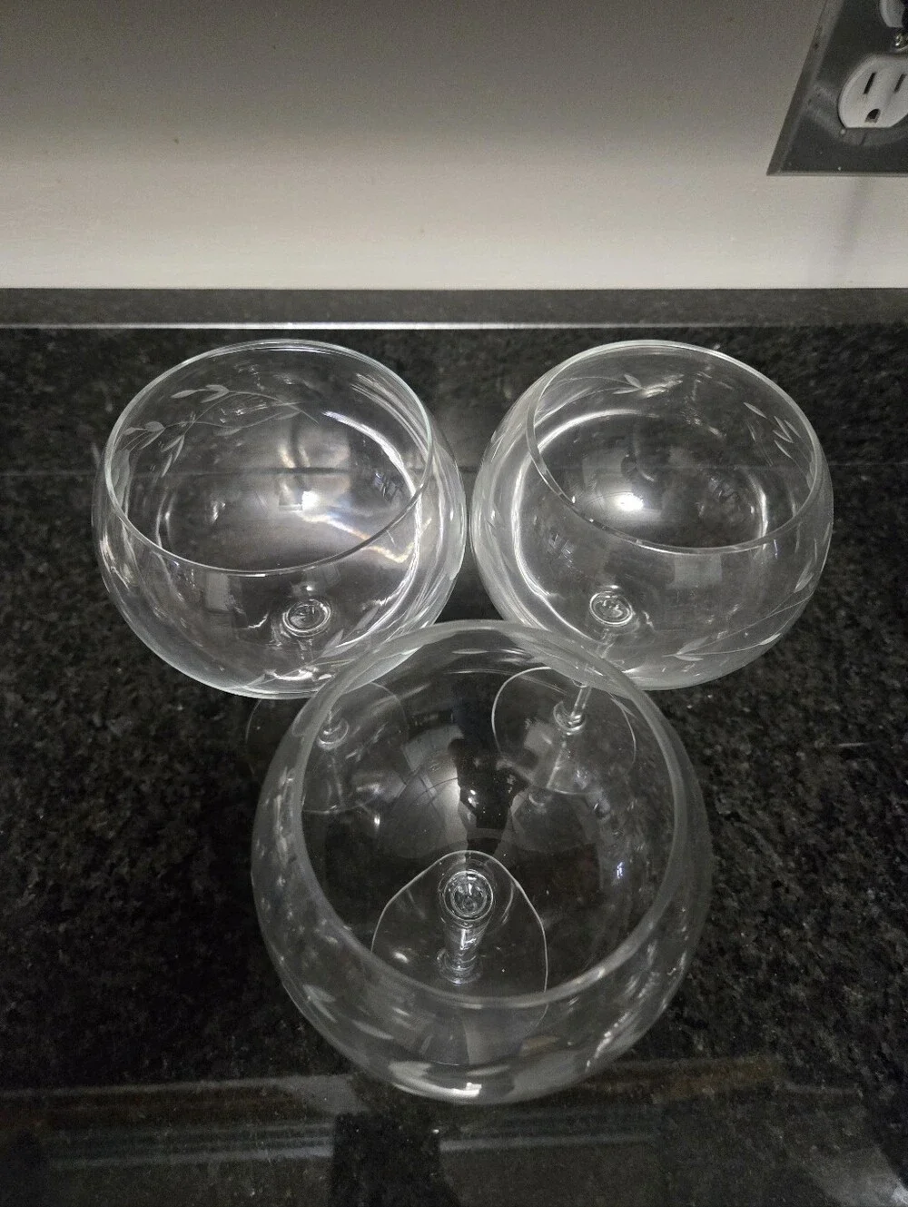Princess House Etched Clear Glass Goblet Set 3— Elegant Clear Wine Glasses